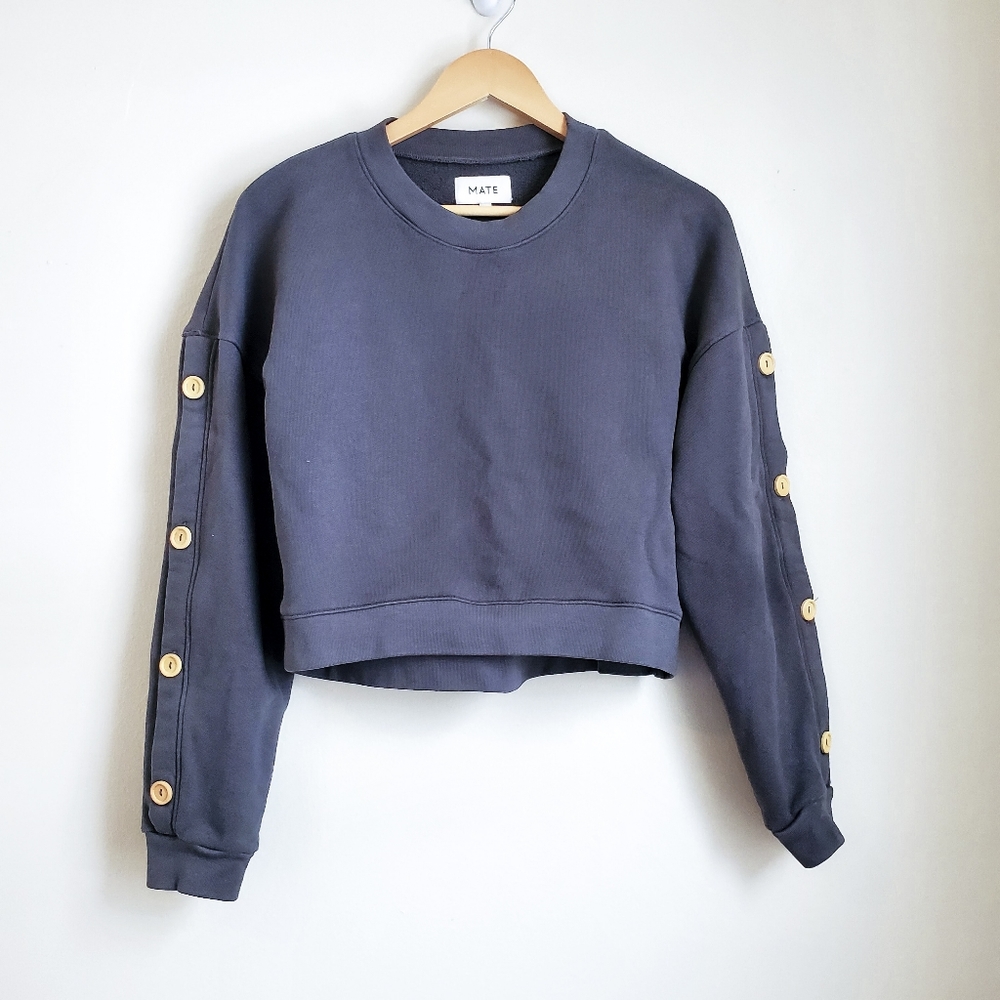 MATE the Label Gray Button Sleeve Crewneck